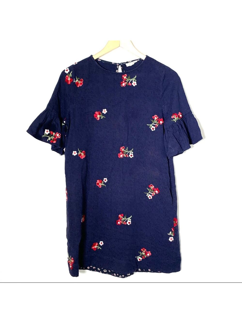 ODDY bell sleeve blue floral shift dress size small S B96